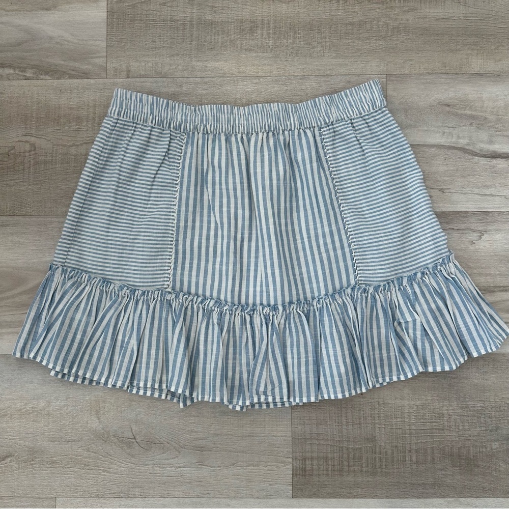 LoveShackFancy Striped Blue Ruffle Mini Skirt - Picture 3 of 11
